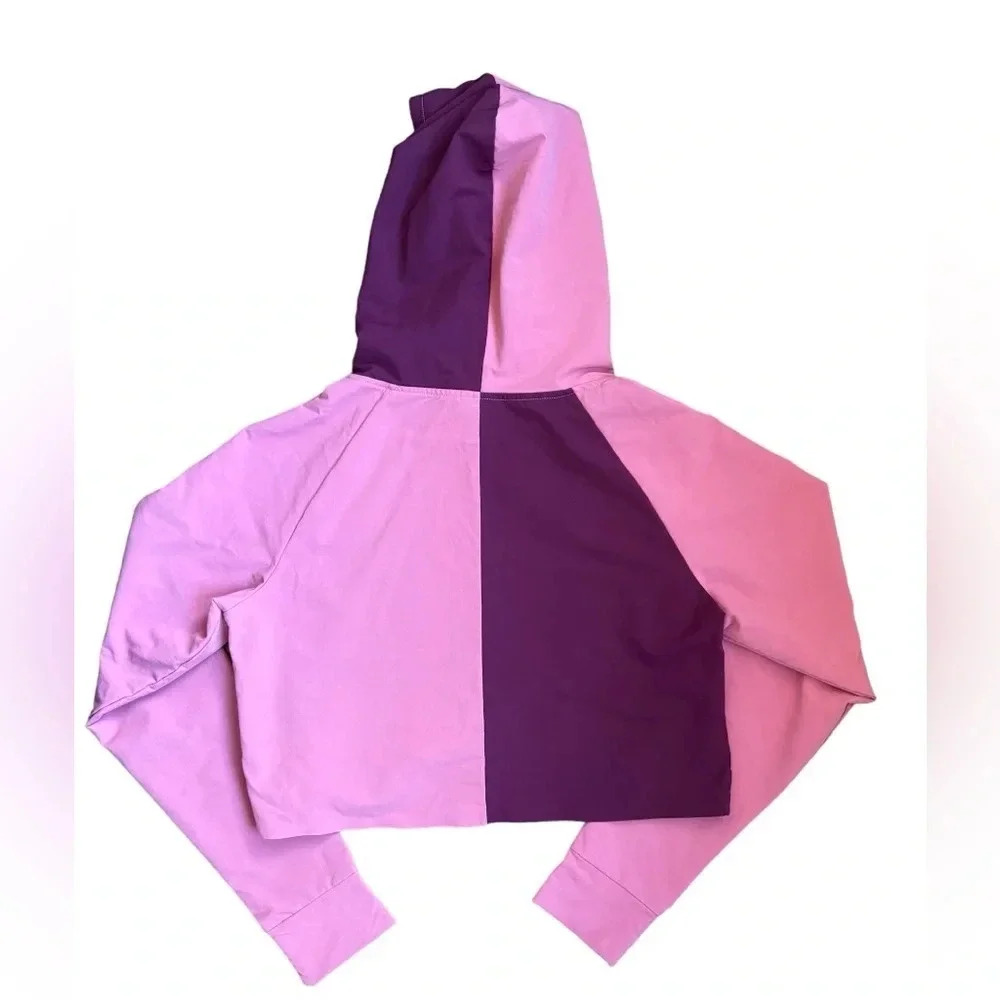 Gymshark Asymmetrical Performance Hoodie Dusty Pink Dark Ruby Colorblock Crop M - Picture 8 of 13